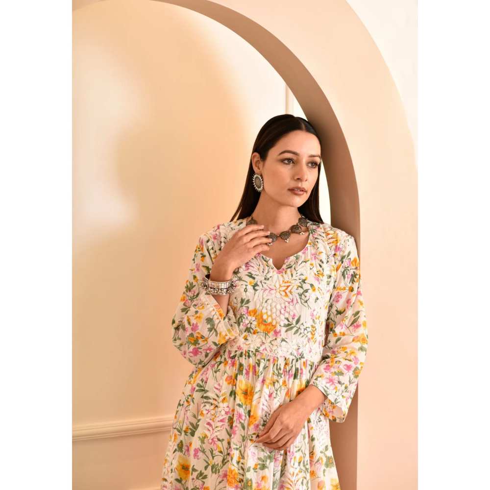 House of Chikankari Zeina Chikankari Mulmul Gharara (Set of 2)