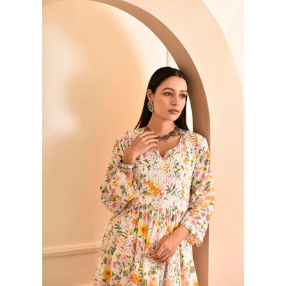 House of Chikankari Zeina Chikankari Mulmul Gharara (Set of 2)