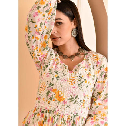 House of Chikankari Zeina Chikankari Mulmul Gharara (Set of 2)