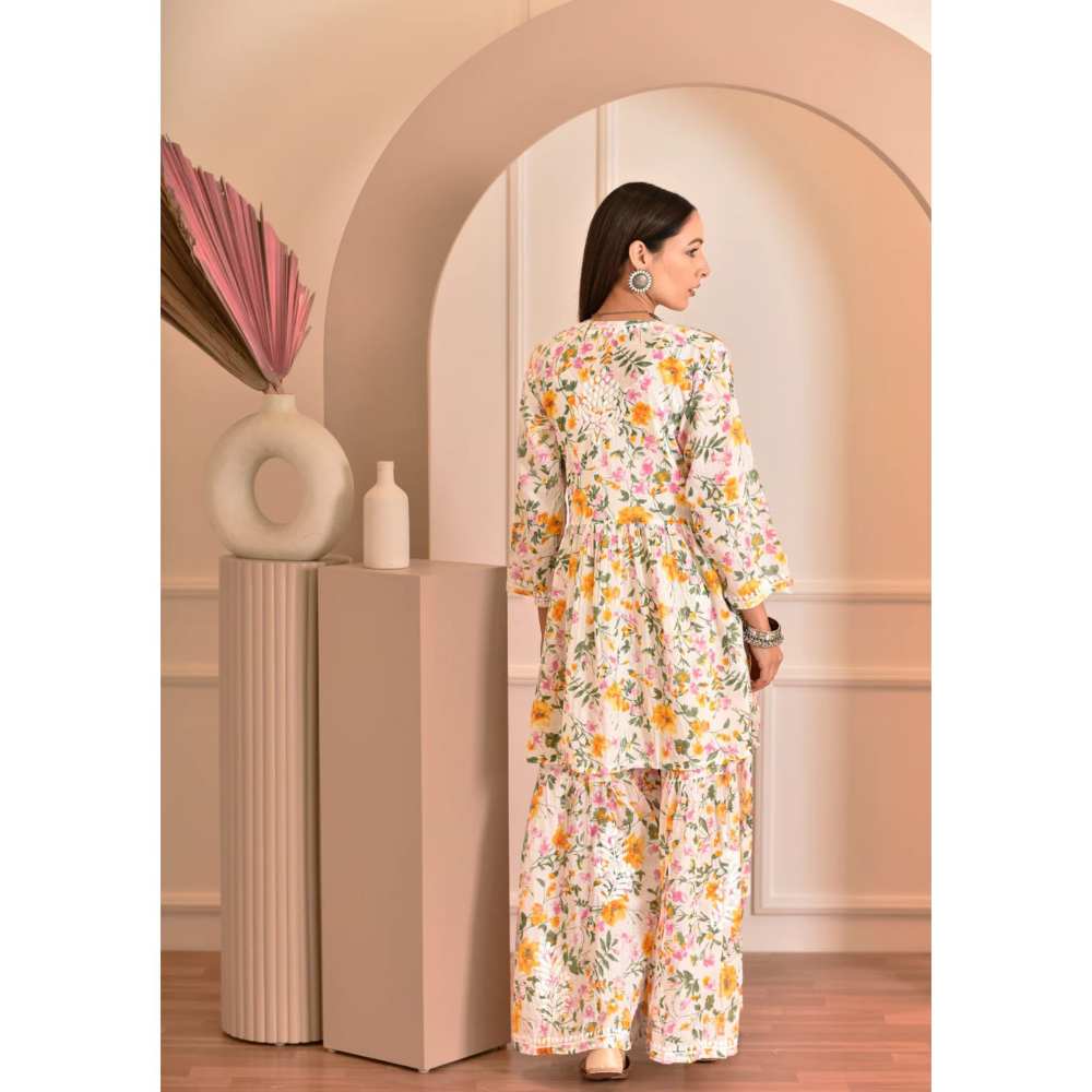 House of Chikankari Zeina Chikankari Mulmul Gharara (Set of 2)
