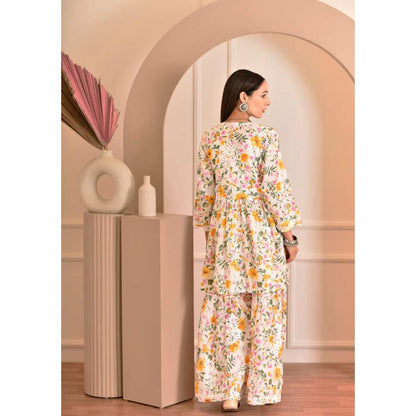 House of Chikankari Zeina Chikankari Mulmul Gharara (Set of 2)