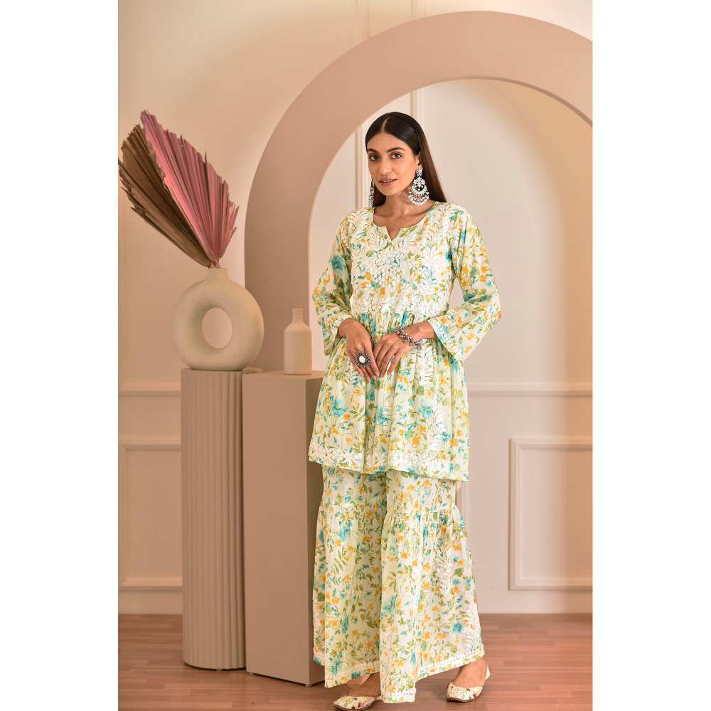 House of Chikankari Zeina Chikankari Mulmul Gharara (Set of 2)