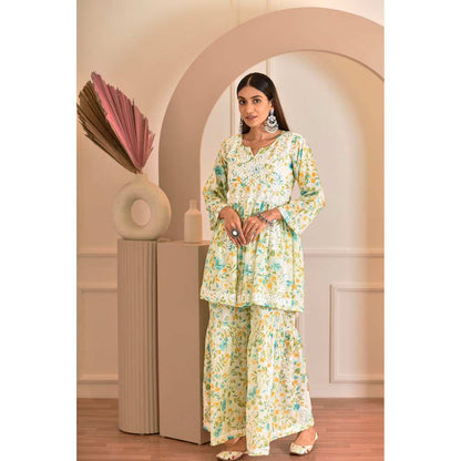 House of Chikankari Zeina Chikankari Mulmul Gharara (Set of 2)