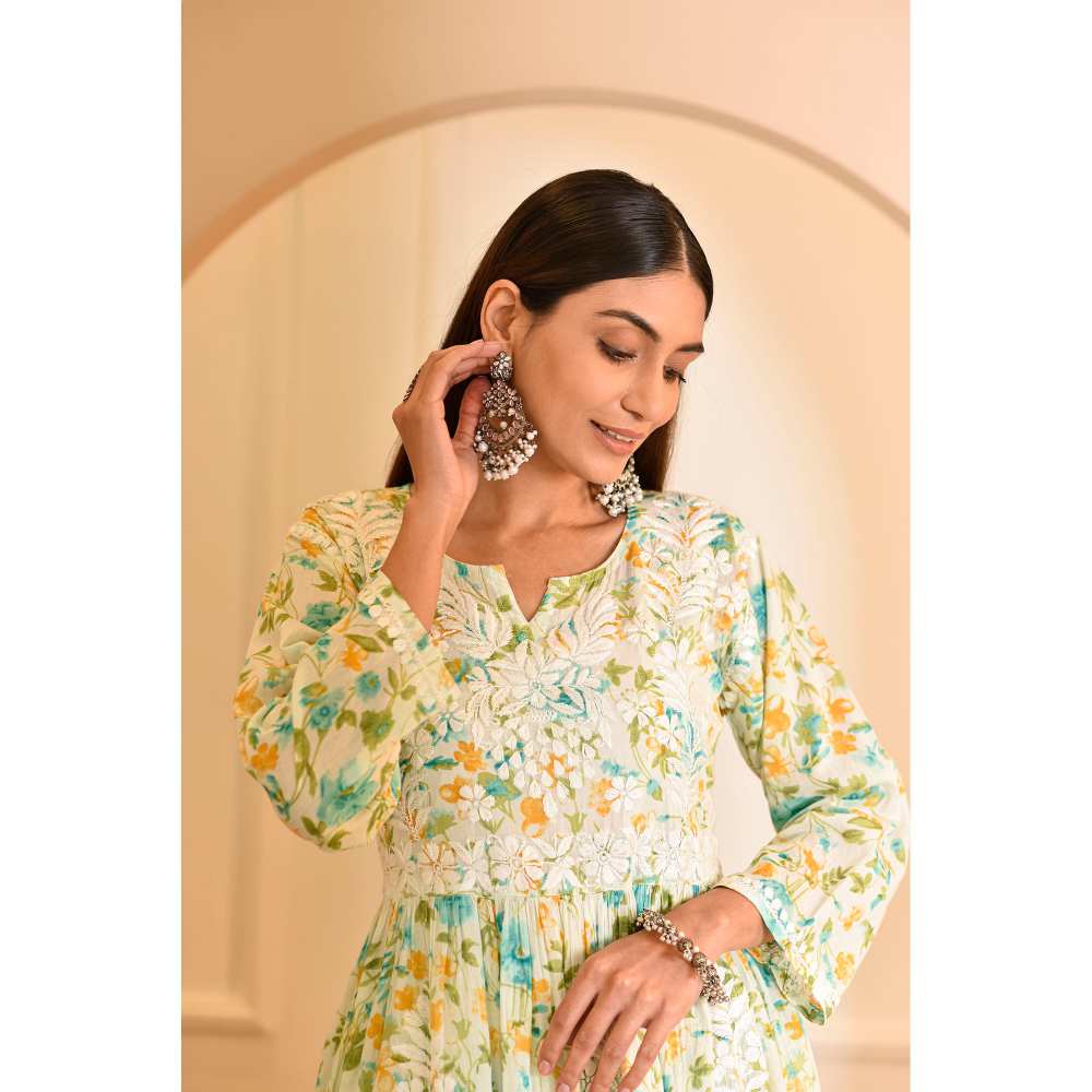 House of Chikankari Zeina Chikankari Mulmul Gharara (Set of 2)