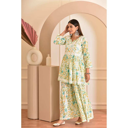 House of Chikankari Zeina Chikankari Mulmul Gharara (Set of 2)