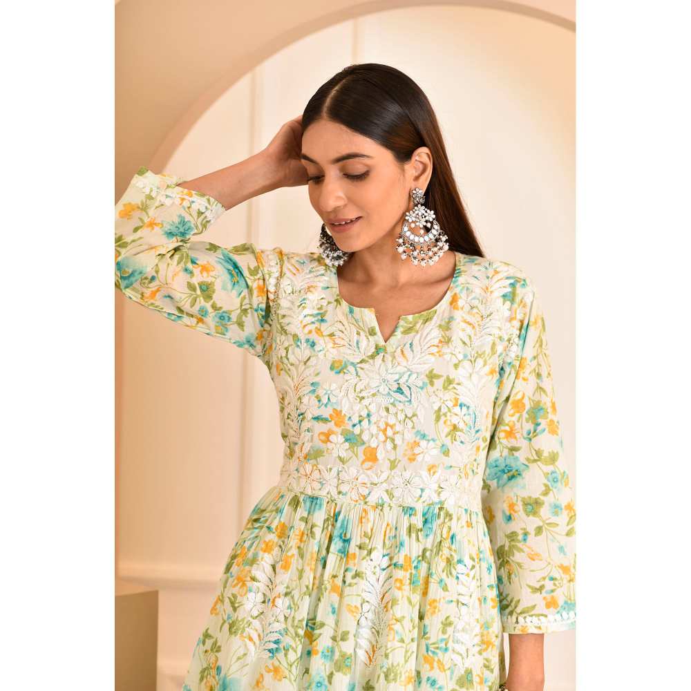 House of Chikankari Zeina Chikankari Mulmul Gharara (Set of 2)