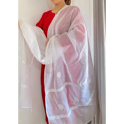 House of Chikankari Alizeh Chikankari Kota Dupatta - White