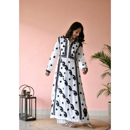 House of Chikankari Safa Chikankari Muslin A-Line Kurta - White