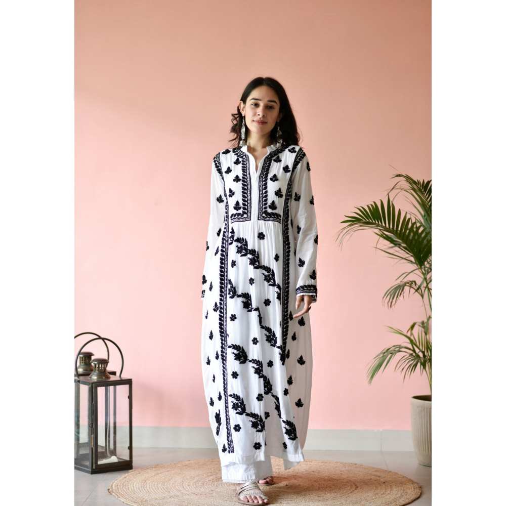 House of Chikankari Safa Chikankari Muslin A-Line Kurta - White