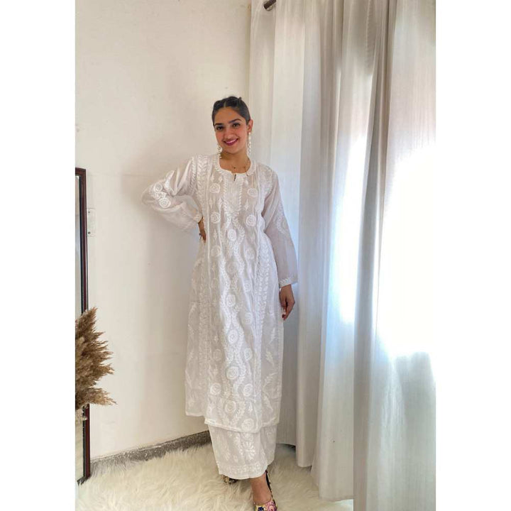 House of Chikankari Juri Chikankari Muslin Straight Kurta - White