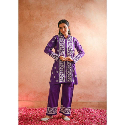 House of Chikankari Iram Chikankari Cotton Short Kurta - Purple (Set of 2)