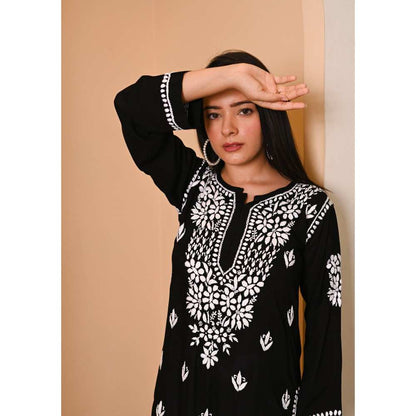 House of Chikankari Eshal Chikankari Modal Straight Kurta - Black