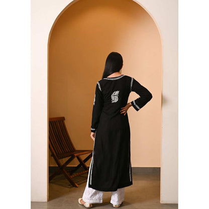House of Chikankari Eshal Chikankari Modal Straight Kurta - Black