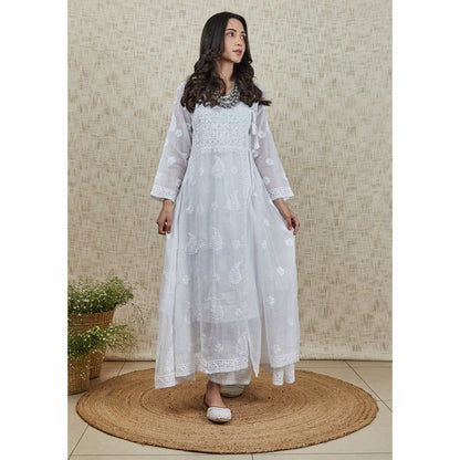 House of Chikankari Nazakat Chikankari Kota Angrakha with Inner - White