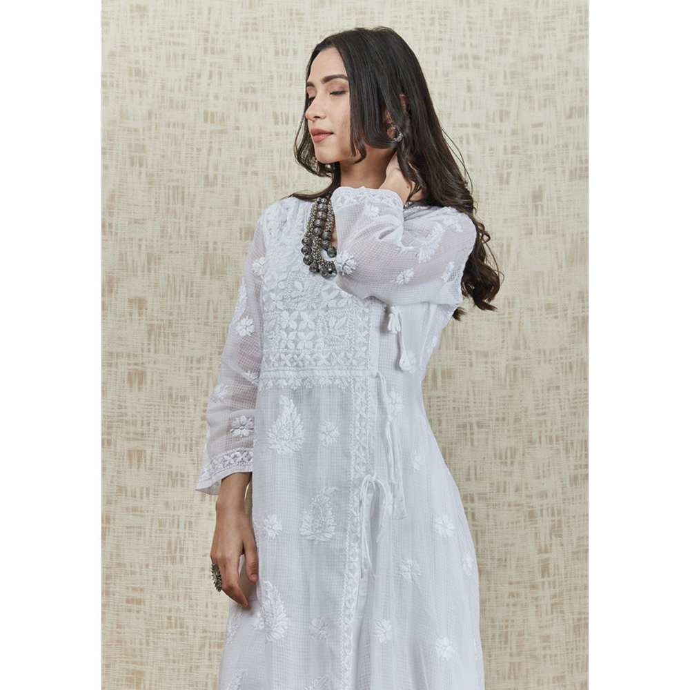 House of Chikankari Nazakat Chikankari Kota Angrakha with Inner - White