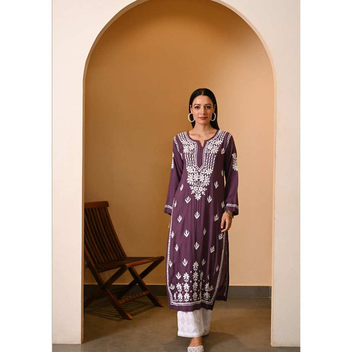 House of Chikankari Eshal Chikankari Modal Straight Kurta - Purple