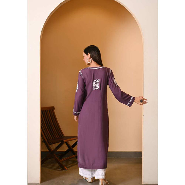 House of Chikankari Eshal Chikankari Modal Straight Kurta - Purple