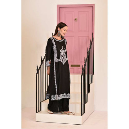 House of Chikankari Sidra Chikankari Cotton Straight Kurta - Black