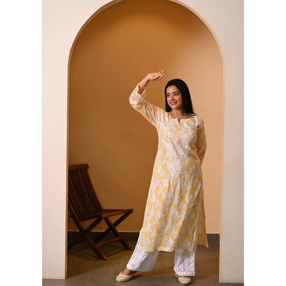 House Of Chikankari Fabiha Chikankari Mulmul Straight Kurta