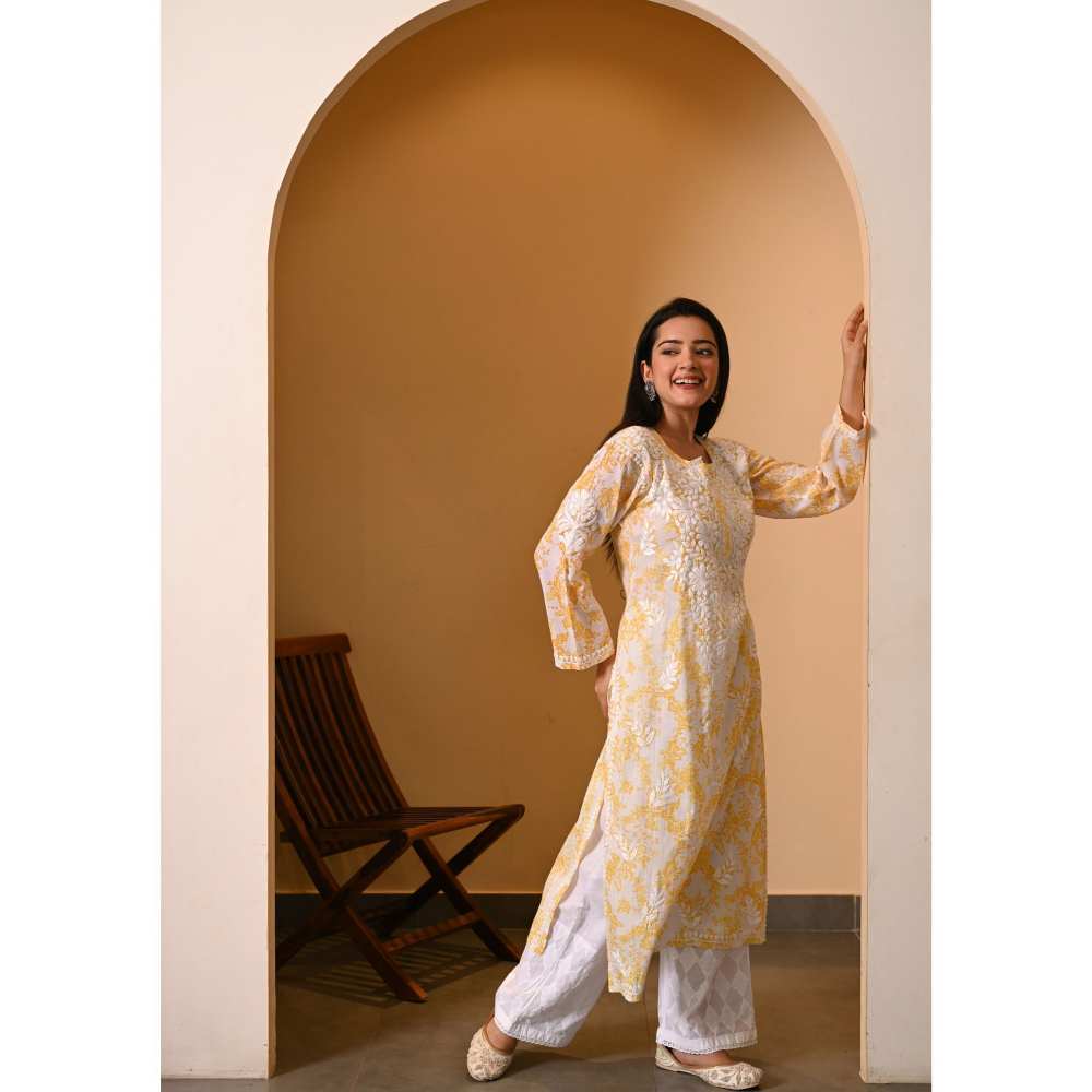 House Of Chikankari Fabiha Chikankari Mulmul Straight Kurta