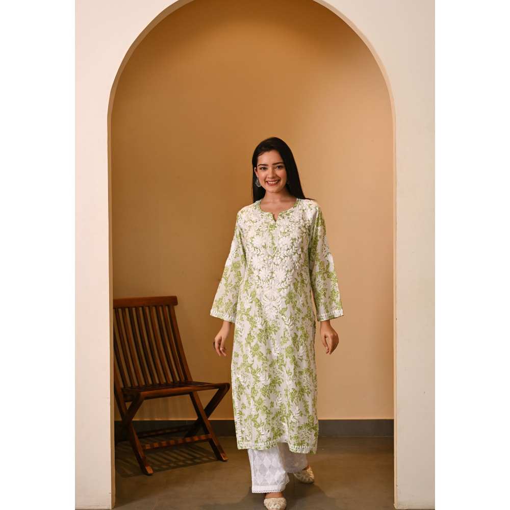 House Of Chikankari Fabiha Chikankari Mulmul Straight Kurta