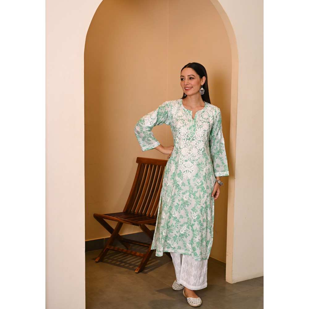 House Of Chikankari Fabiha Chikankari Mulmul Straight Kurta