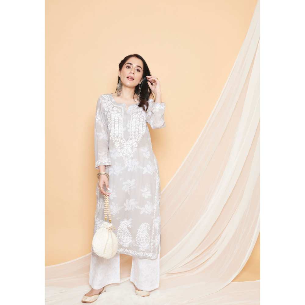 House Of Chikankari Tamara Chikankari Mulmul Straight Kurta