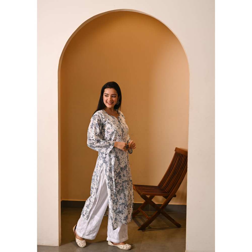 House Of Chikankari Fabiha Chikankari Mulmul Straight Kurta