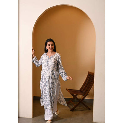 House Of Chikankari Fabiha Chikankari Mulmul Straight Kurta