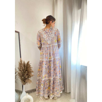 House Of Chikankari Zarah Chikankari Mulmul Tiered A-Line Gown