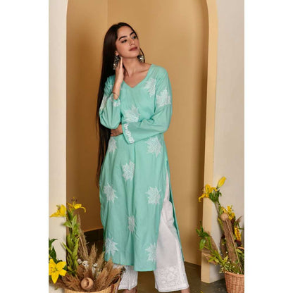 House Of Chikankari Adib Chikankari Cotton Straight Kurta