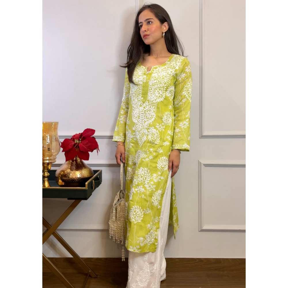 House Of Chikankari Zainab Chikankari Mulmul Straight Kurta