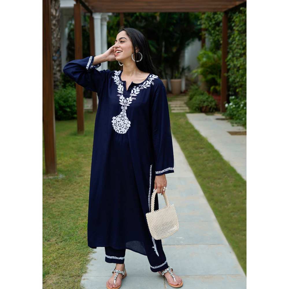 House Of Chikankari Karima Chikankari Rayon Straight Kurta (Set of 2)