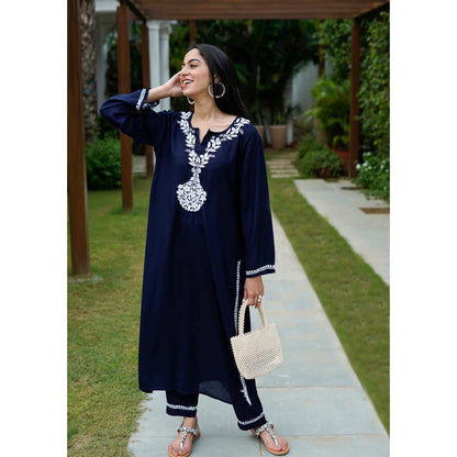 House Of Chikankari Karima Chikankari Rayon Straight Kurta (Set of 2)