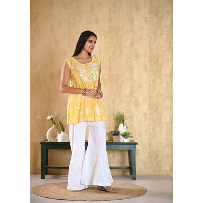 House Of Chikankari Nur Chikankari Mulmul Short Sleeveless Kurta