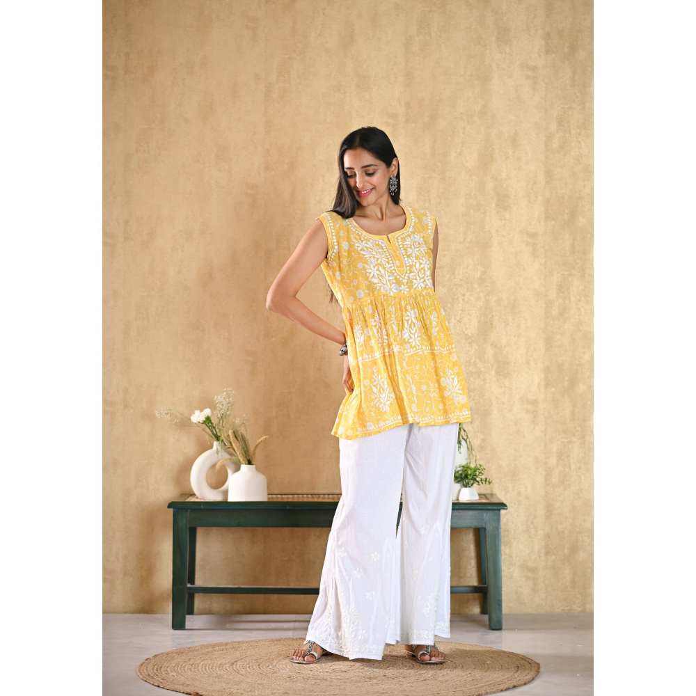 House Of Chikankari Nur Chikankari Mulmul Short Sleeveless Kurta