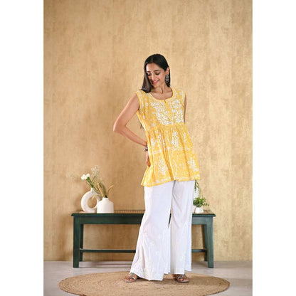House Of Chikankari Nur Chikankari Mulmul Short Sleeveless Kurta