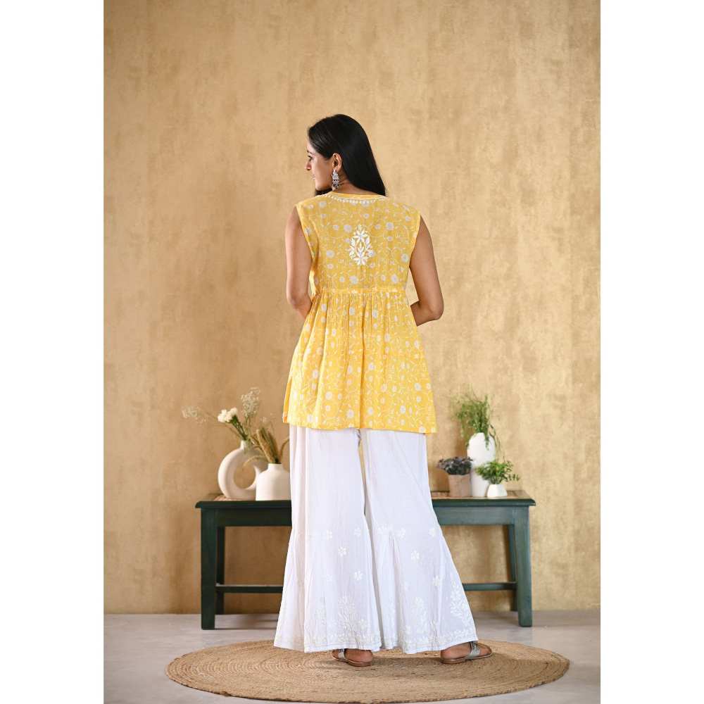 House Of Chikankari Nur Chikankari Mulmul Short Sleeveless Kurta