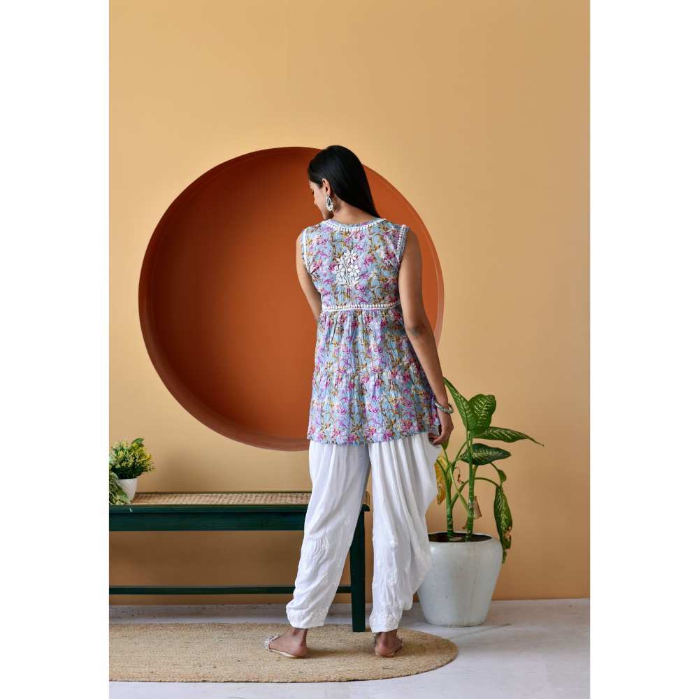 House Of Chikankari Hanifa Chikankari Mulmul Short Sleeveless Kurta