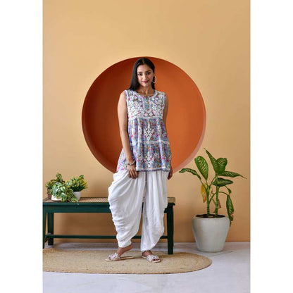 House Of Chikankari Hanifa Chikankari Mulmul Short Sleeveless Kurta