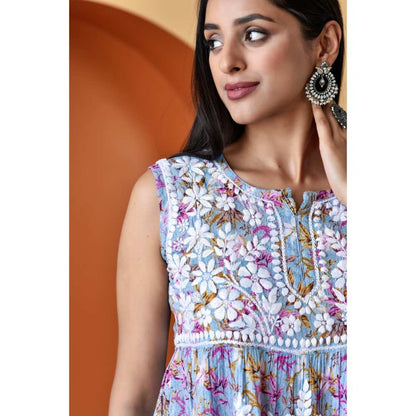 House Of Chikankari Hanifa Chikankari Mulmul Short Sleeveless Kurta