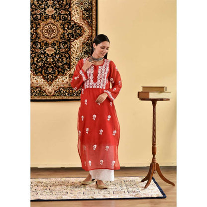 House Of Chikankari Mona Chikankari Chanderi Straight Kurta (Set of 2)