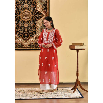 House Of Chikankari Mona Chikankari Chanderi Straight Kurta (Set of 2)