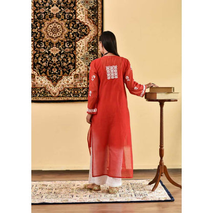 House Of Chikankari Mona Chikankari Chanderi Straight Kurta (Set of 2)
