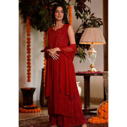 House Of Chikankari Sultana Chikankari Georgette Sleeveless Straight Kurta (Set of 4)