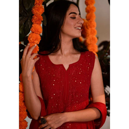 House Of Chikankari Sultana Chikankari Georgette Sleeveless Straight Kurta (Set of 4)