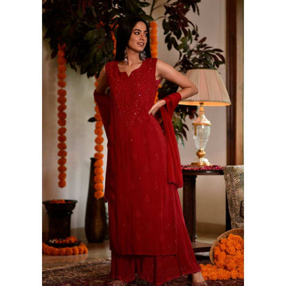House Of Chikankari Sultana Chikankari Georgette Sleeveless Straight Kurta (Set of 4)