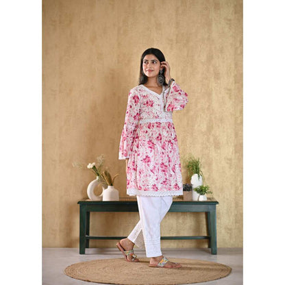 House Of Chikankari Juman Chikankari Mulmul A-Line Short Kurta
