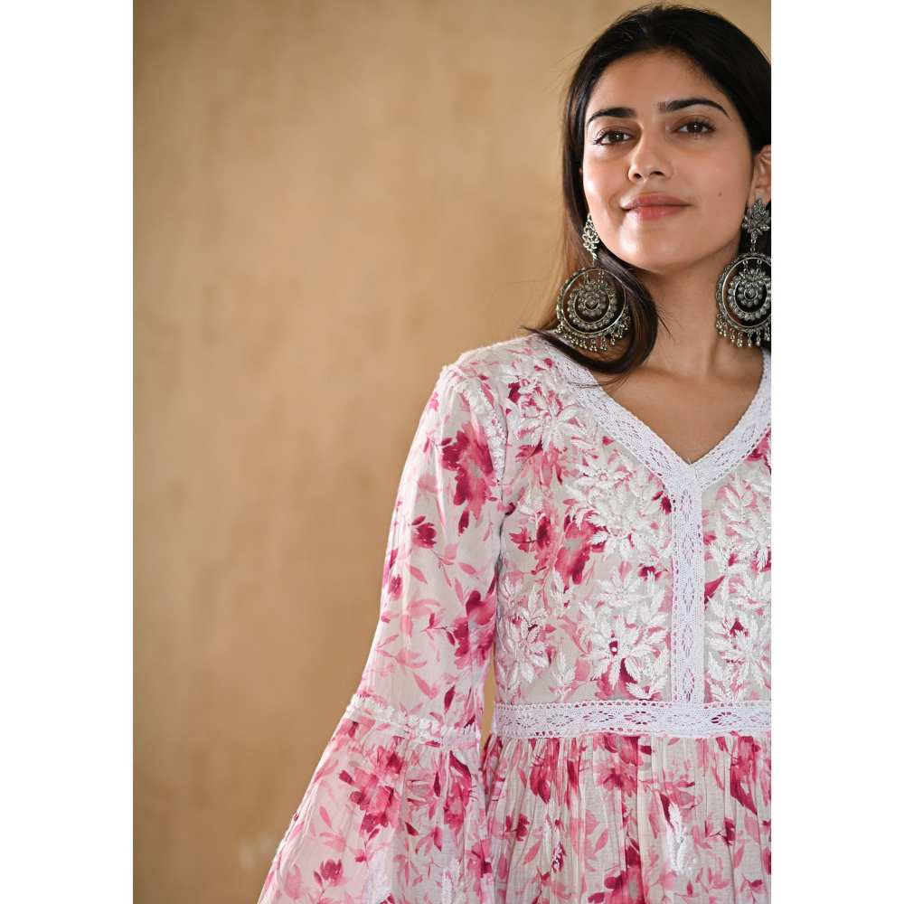 House Of Chikankari Juman Chikankari Mulmul A-Line Short Kurta