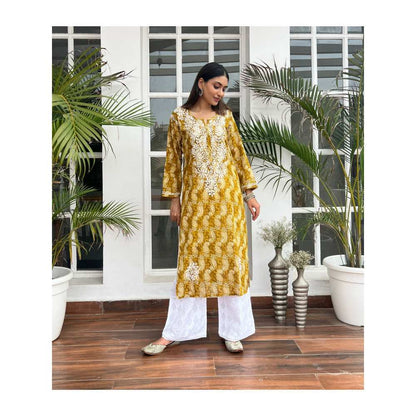 House Of Chikankari Ayah Chikankari Mulmul Straight Kurta